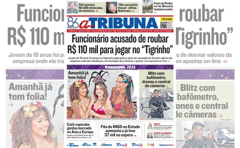 Imagem ilustrativa da imagem Confira os destaques do jornal A Tribuna desta quinta