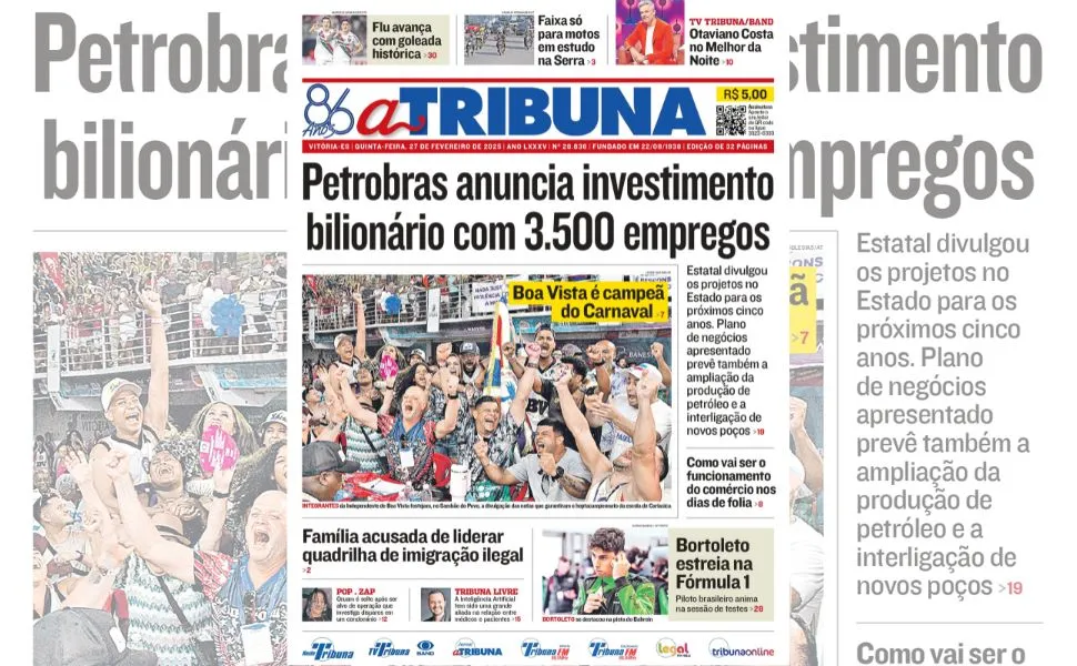 Imagem ilustrativa da imagem Confira os destaques do jornal A Tribuna desta quinta