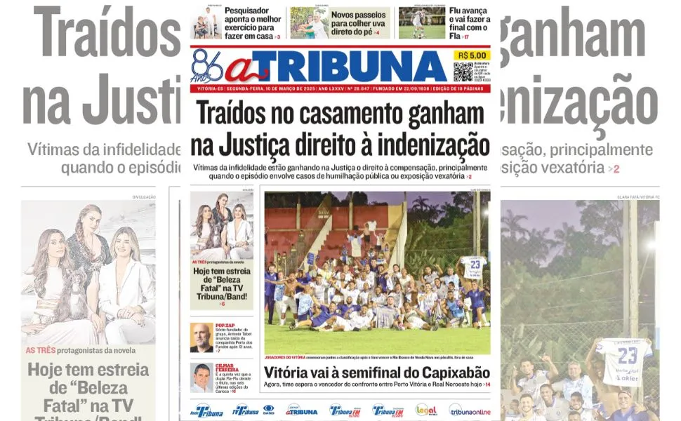 Imagem ilustrativa da imagem Confira os destaques do jornal A Tribuna desta segunda-feira