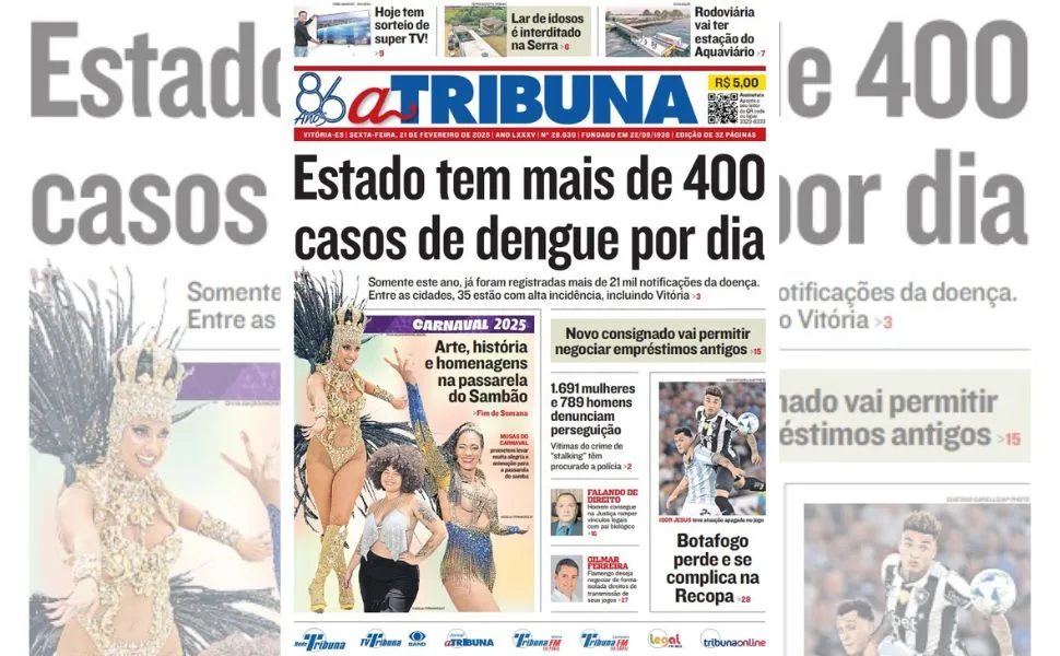 Imagem ilustrativa da imagem Confira os destaques do jornal A Tribuna desta sexta