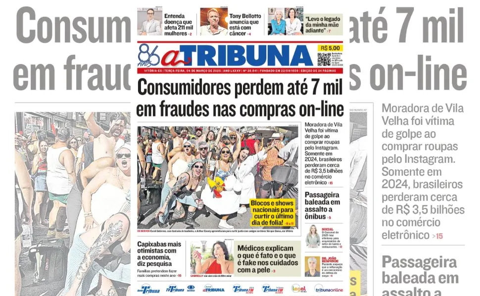 Imagem ilustrativa da imagem Confira os destaques do jornal A Tribuna desta terça