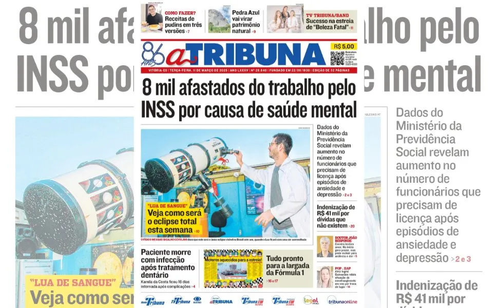 Imagem ilustrativa da imagem Confira os destaques do jornal A Tribuna desta terça