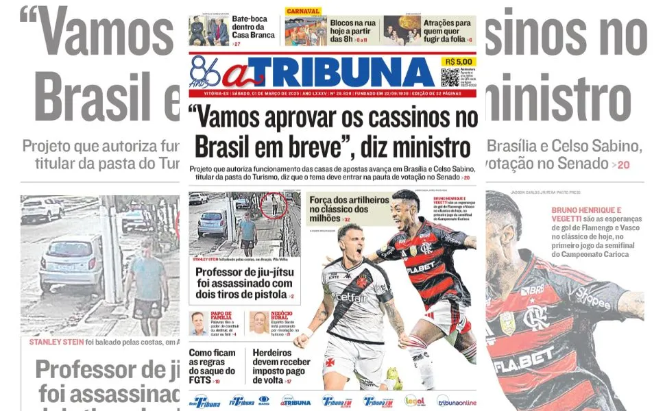 Imagem ilustrativa da imagem Confira os destaques do jornal A Tribuna deste sábado