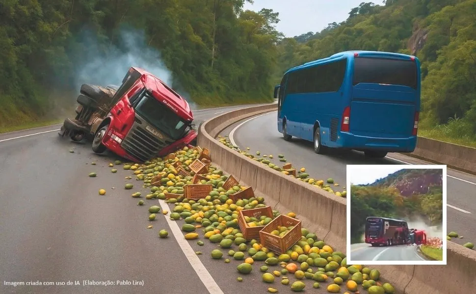 Imagem ilustrativa da imagem IA mostra como seria acidente se trecho da BR-101 em Anchieta fosse duplicado