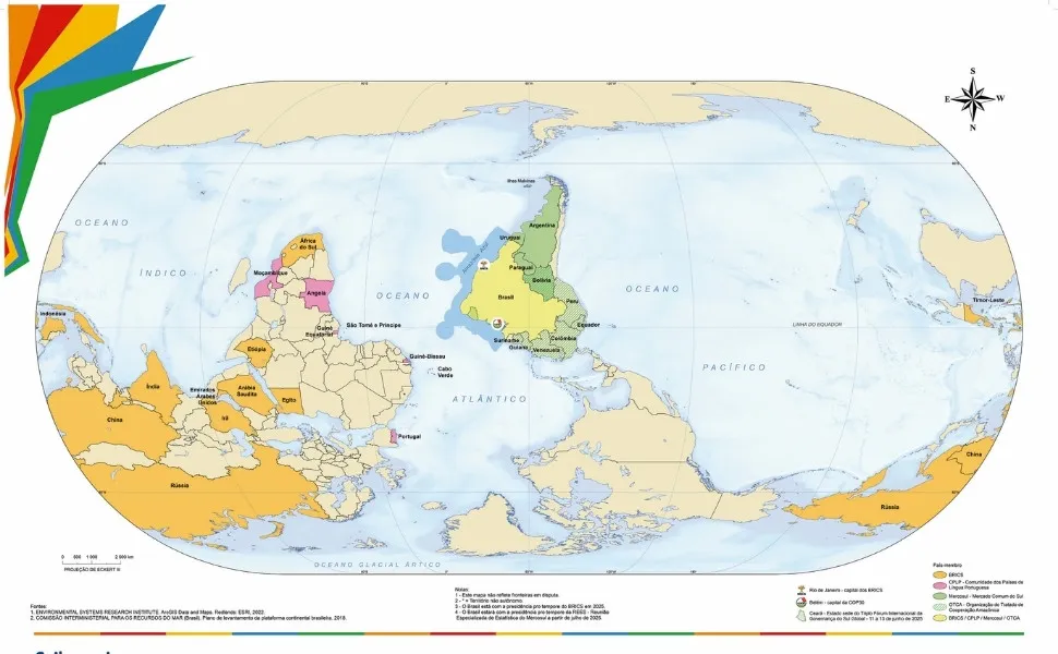 Imagem ilustrativa da imagem IBGE lança mapa-múndi de ponta-cabeça e com Brasil no centro