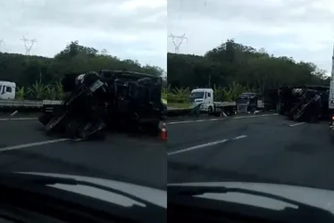 Imagem ilustrativa da imagem Acidente entre duas carretas causa morte e interdita pista na BR-101 em Vila Velha