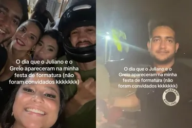Imagem ilustrativa da imagem Juliano, dupla de Henrique, e Grelo divertem fãs ao invadir festa de formatura