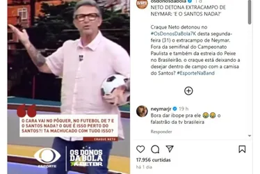 Imagem ilustrativa da imagem Neymar rebate crítica de Neto: ‘Falastrão da TV brasileira’