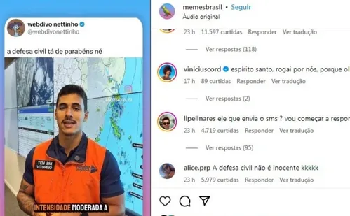 
          Imagem ilustrativa da imagem Bombeiro 'bonitão' da Defesa Civil do ES arranca suspiros e viraliza nas redes
          