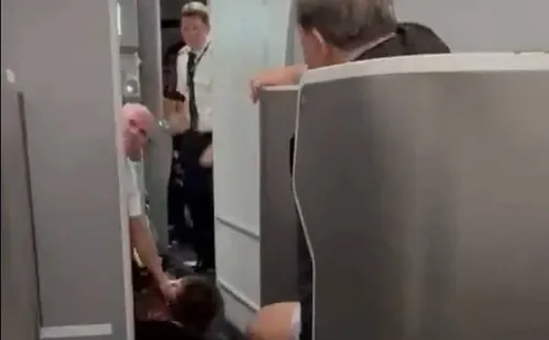 
          Imagem ilustrativa da imagem Comissário errou ao derrubar mulher que tentou entrar em cabine de avião?
          