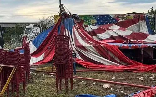 
          Imagem ilustrativa da imagem Lona de circo desaba durante temporal e deixa feridos no RS
          
