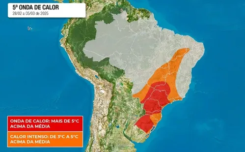 
          Imagem ilustrativa da imagem Quinta onda de calor do ano chega ao Brasil no Carnaval. Veja regiões afetadas
          