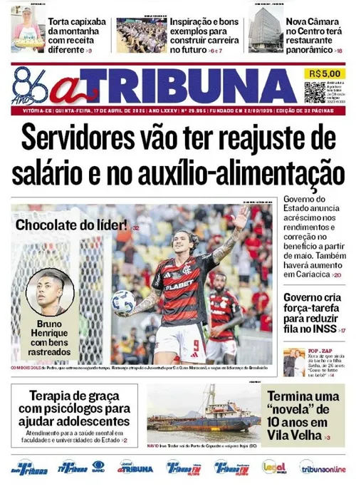 Imagem ilustrativa da imagem Confira os destaques do jornal A Tribuna desta quinta