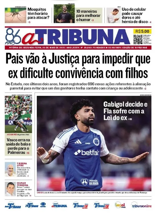 Imagem ilustrativa da imagem Confira os destaques do jornal A Tribuna desta segunda-feira