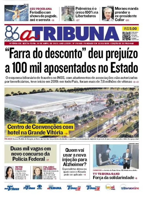 Imagem ilustrativa da imagem Confira os destaques do jornal A Tribuna desta sexta-feira