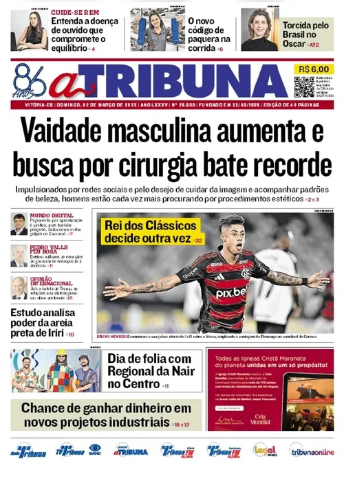 Imagem ilustrativa da imagem Confira os destaques do jornal A Tribuna deste domingo
