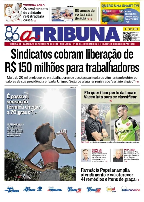 Imagem ilustrativa da imagem Confira os destaques do jornal A Tribuna deste sábado