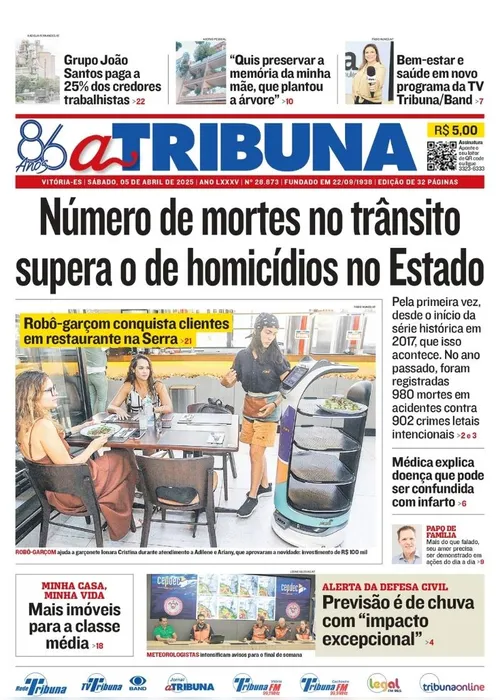 Imagem ilustrativa da imagem Confira os destaques do jornal A Tribuna deste sábado