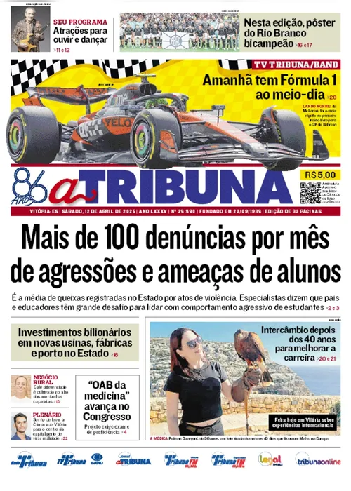 Imagem ilustrativa da imagem Confira os destaques do jornal A Tribuna deste sábado
