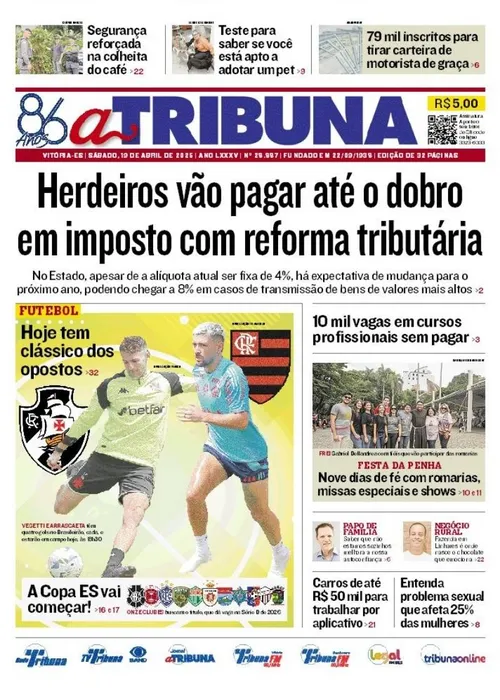 Imagem ilustrativa da imagem Confira os destaques do jornal A Tribuna deste sábado