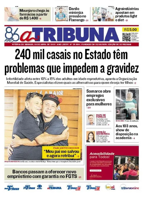 Imagem ilustrativa da imagem Confira os destaques do jornal A Tribuna deste sábado