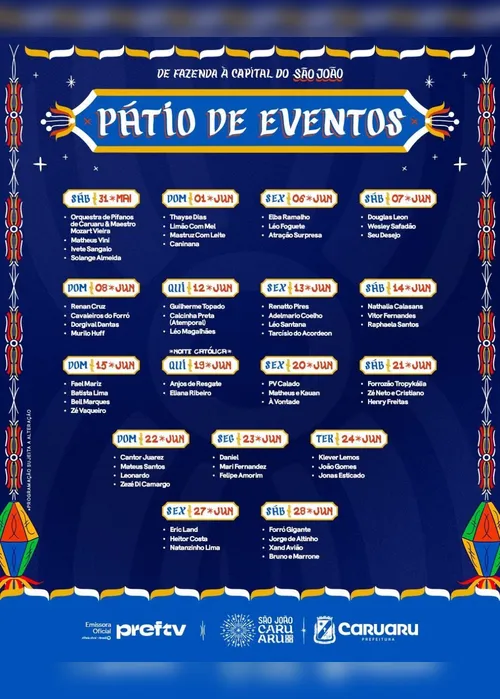 Imagem ilustrativa da imagem Prefeitura de Caruaru divulga programação do São João 2025. Veja as atrações
