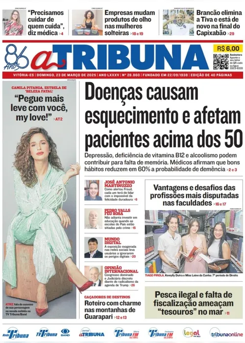 Imagem ilustrativa da imagem Veja os destaques do jornal A Tribuna deste domingo, dia 23 de março