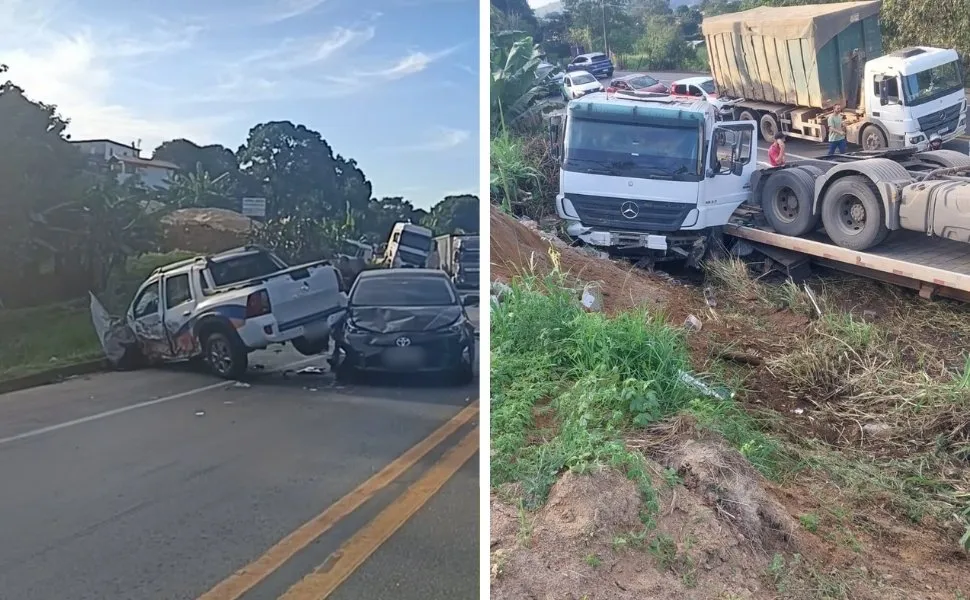 Imagem ilustrativa da imagem Acidente entre carreta e dois carros deixa uma pessoa ferida na BR 101