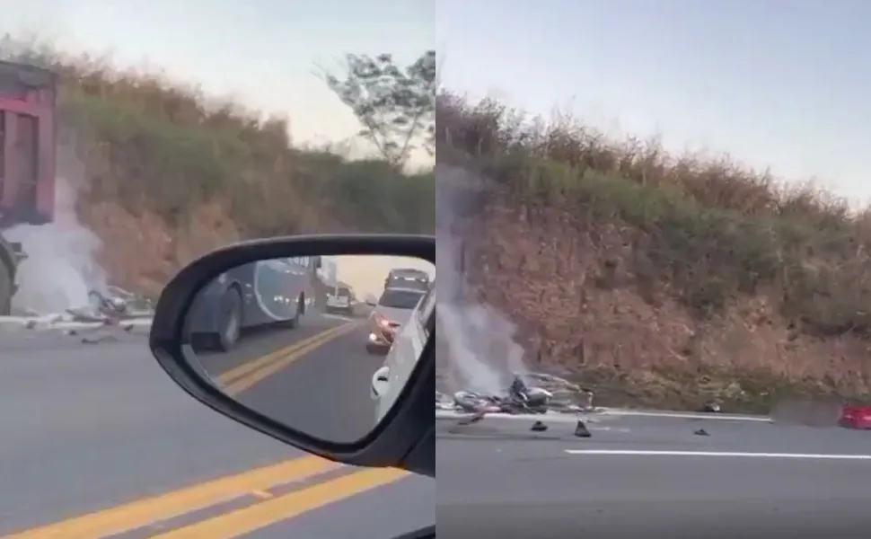 Imagem ilustrativa da imagem Acidente na BR-101 em Linhares mata motociclista e veículo pega fogo