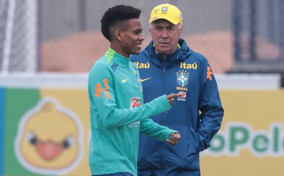 Imagem ilustrativa da imagem Ancelotti elogia Estêvão e despista sobre escalação do Brasil: ‘'Não vou dizer’