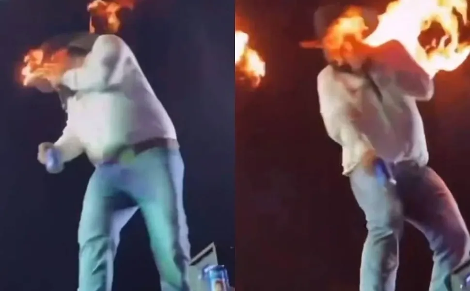 Imagem ilustrativa da imagem Cantor sertanejo fica ferido após ser atingido por fogo durante show