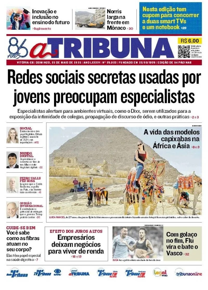 Imagem ilustrativa da imagem Confira os destaques do jornal A Tribuna deste domingo