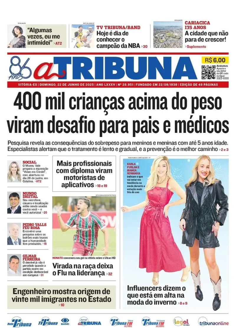 Imagem ilustrativa da imagem Confira os destaques do jornal A Tribuna deste domingo