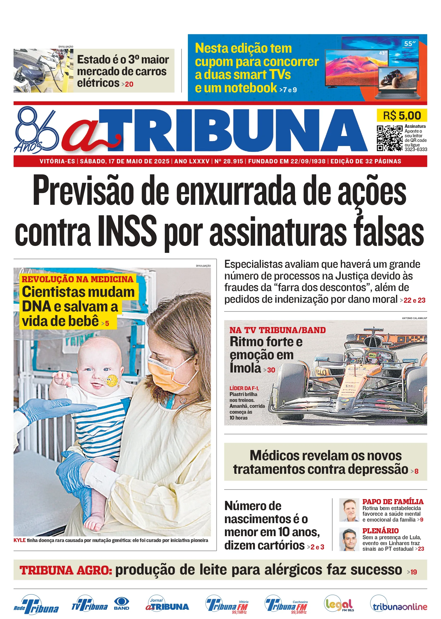 Imagem ilustrativa da imagem Confira os destaques do jornal A Tribuna deste sábado (17)