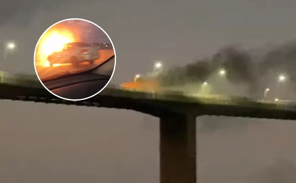 Imagem ilustrativa da imagem Carro pega fogo e complica trânsito na Terceira Ponte neste domingo