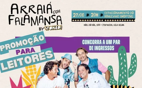 
          Imagem ilustrativa da imagem Rede Tribuna sorteia ingressos para show do Falamansa. Veja como concorrer
          