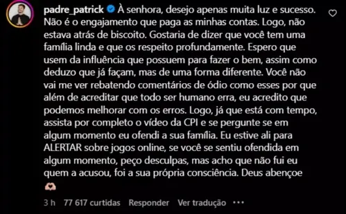 
          Imagem ilustrativa da imagem Padre capixaba rebate mãe de Virginia após CPI das Bets: 'melhorar com os erros'
          