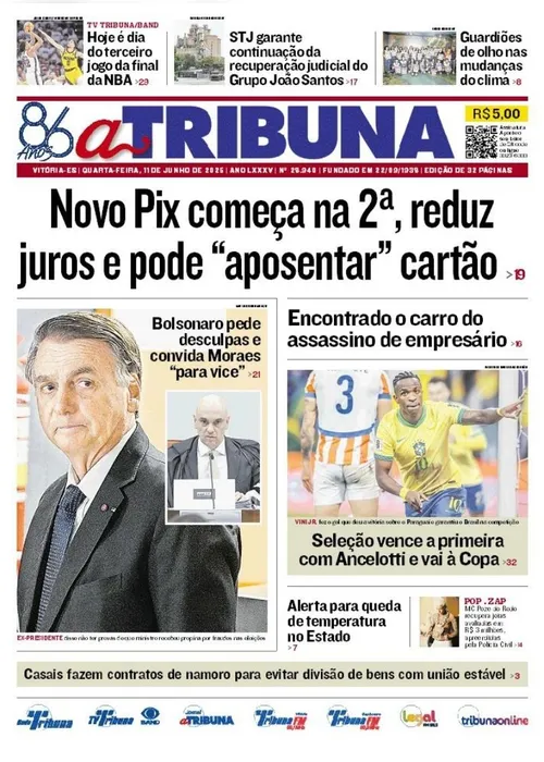 Imagem ilustrativa da imagem Confira os destaques do jornal A Tribuna desta quarta-feira, 11 de junho