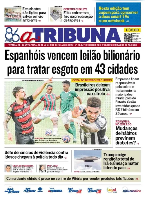 Imagem ilustrativa da imagem Confira os destaques do jornal A Tribuna desta quarta-feira