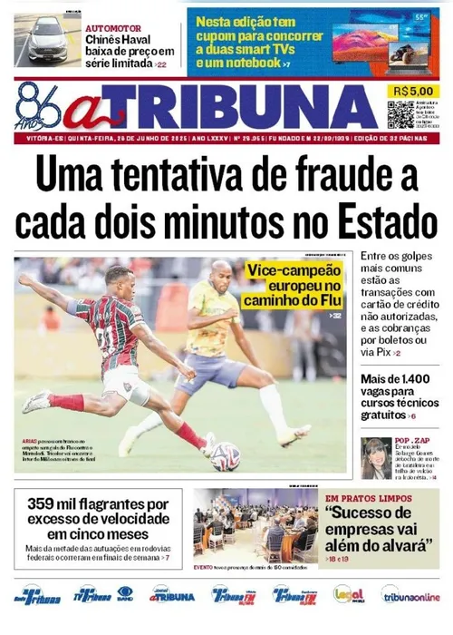 Imagem ilustrativa da imagem Confira os destaques do jornal A Tribuna desta quinta-feira