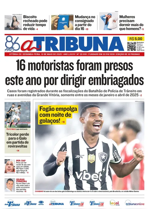 Imagem ilustrativa da imagem Confira os destaques do jornal A Tribuna desta segunda (12)