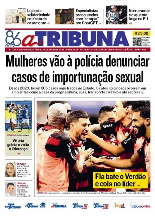 Imagem ilustrativa da imagem Confira os destaques do jornal A Tribuna desta segunda-feira, 26 de maio
