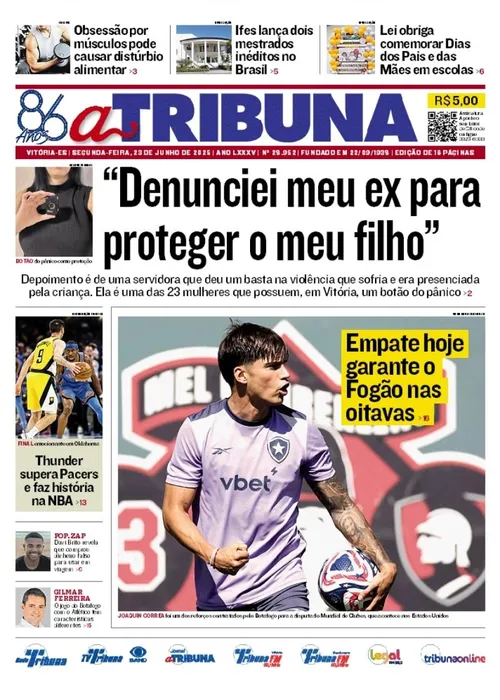 Imagem ilustrativa da imagem Confira os destaques do jornal A Tribuna desta segunda-feira