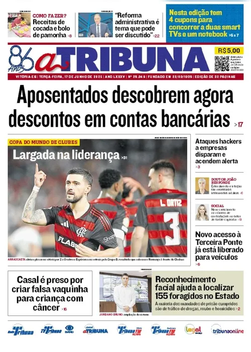 Imagem ilustrativa da imagem Confira os destaques do jornal A Tribuna desta terça-feira