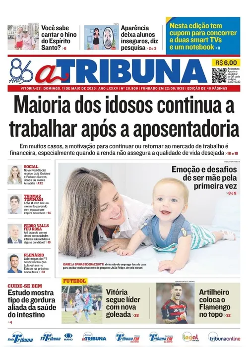 Imagem ilustrativa da imagem Confira os destaques do jornal A Tribuna deste domingo