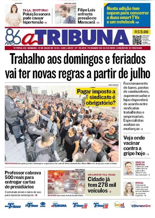 Imagem ilustrativa da imagem Confira os destaques do jornal A Tribuna deste sábado