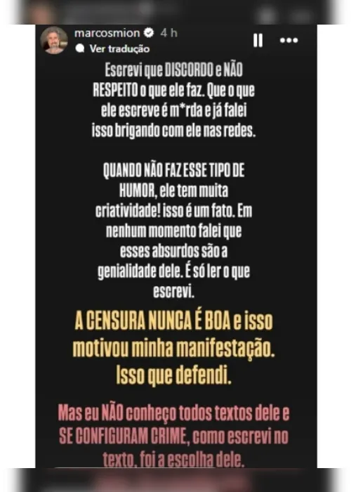 Imagem ilustrativa da imagem Marcos Mion se retrata após defender Leo Lins; entenda
