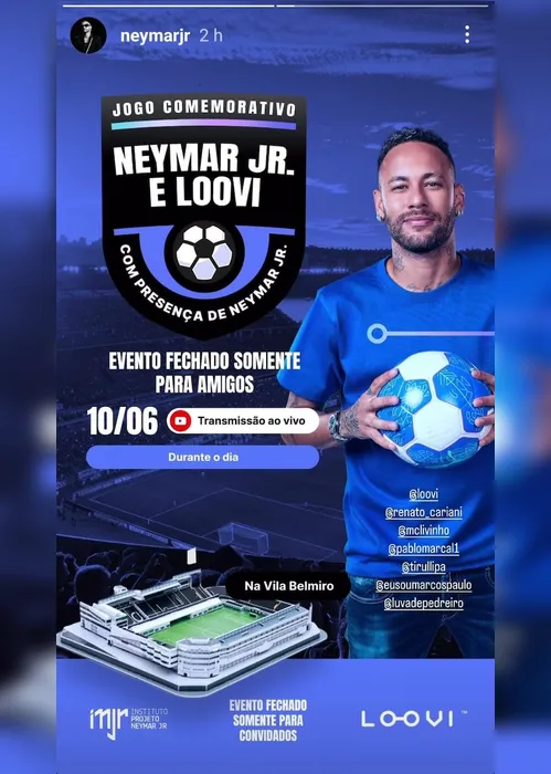 Imagem ilustrativa da imagem Neymar fará amistoso na Vila com Pablo Marçal e Tirulipa no mesmo dia de jogo da seleção