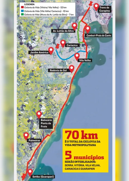 Imagem ilustrativa da imagem Novo mapa das ciclovias da Grande Vitória aponta ligação entre 5 cidades