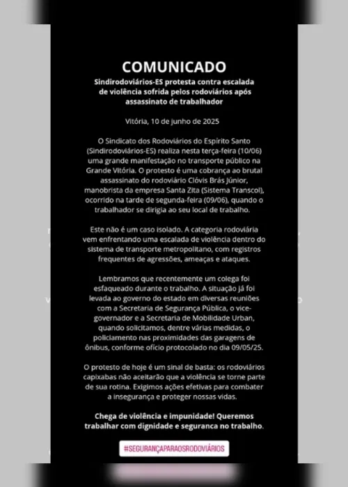 Imagem ilustrativa da imagem Rodoviários protestam contra morte de colega e ônibus não rodam na Grande Vitória